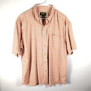 Eddie Bauer Mens XL Short Sleeve Plaid Button Front Cotton Shirt Orange Check